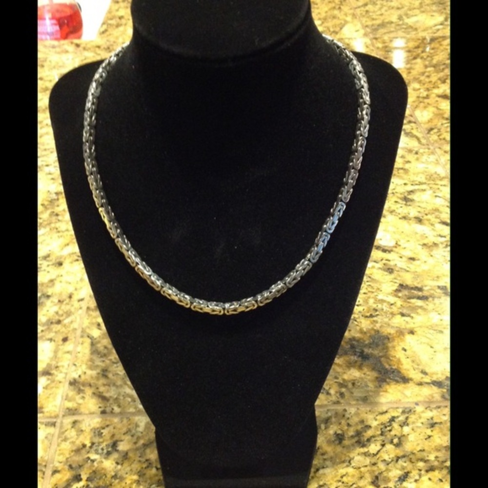 Square Byzantine Sterling Silver 18" Necklace